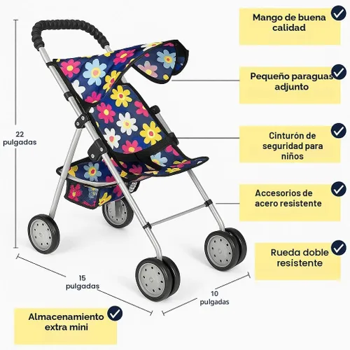 Miniatura 5 de fash n kolor El juego de 4 piezas para muñeca de bebé, diseño de flores, incluye paquete plegable y juego, cochecito de muñeca de bebé, silla alta 4