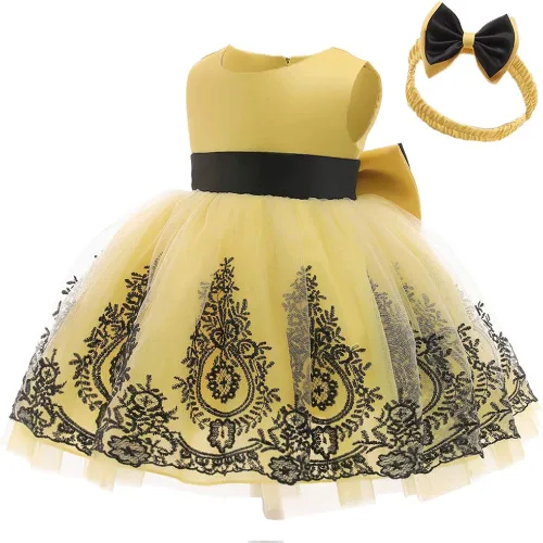 Miniatura 2 de CMMCHAAH - Vestidos de fiesta y concurso, con encaje y bordado, con lazo, tutú y diadema, para bebés y niñas, tallas 0-6T