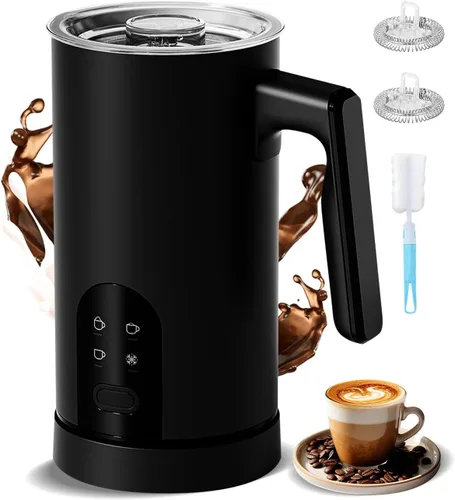 Espumador de leche eléctrico, espumador de leche automático 4 en 1 y vaporizador de 11.8 onzas, máquina de espuma fría y caliente, calentador de