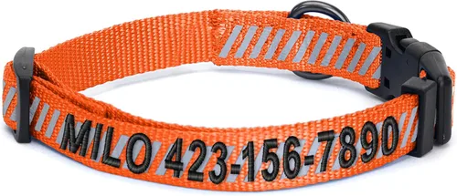 Miniatura 31 de Pawtitas - Collar reflectante para perro - Nombre y número de teléfono personalizados, ajustable para perros pequeños y cachorros - Morado Púrpura