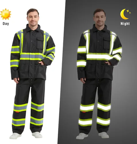 Miniatura 5 de ProtectX Ropa de lluvia impermeable de alta visibilidad para hombres y mujeres, chaqueta reflectante de seguridad y pantalón de alta visibilidad