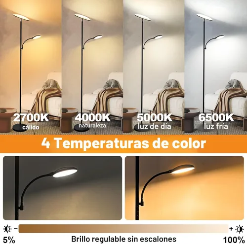 Miniatura 5 de Lámparas de pie Marctronic para sala de estar, lámpara de pie LED de 44W/4500LM súper brillante 2 en 1 con control remoto, atenuable sin escalones