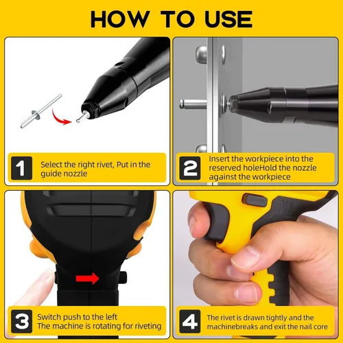 Miniatura 6 de Pistola de remache inalámbrica eléctrica compatible con batería Dewalt de 20 V máximo, (sin batería), kit de herramientas de remache inalámbrico sin