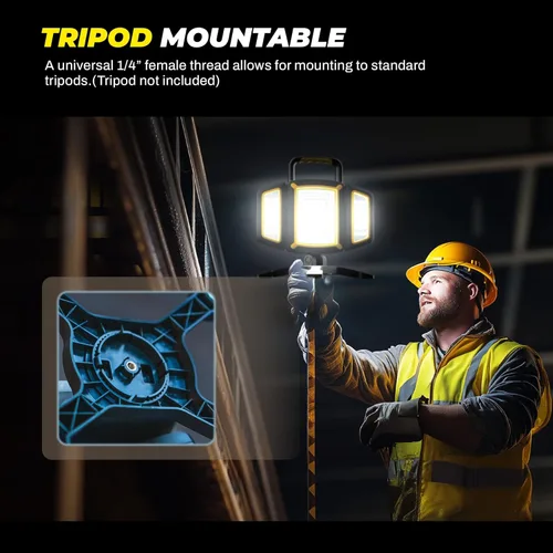 Miniatura 7 de YZONI Luz de trabajo recargable, luz de trabajo LED de 30 W 3000 lúmenes con 5 modos, luces magnéticas alimentadas por batería con diseño plegable