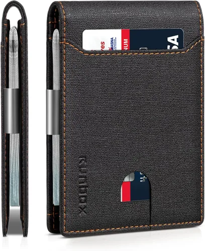 Miniatura 43 de RUNBOX - Carteras delgadas para hombre, cartera de piel con pinza para el dinero, cartera de bolsillo frontal con bloqueo RFID, tarjetero