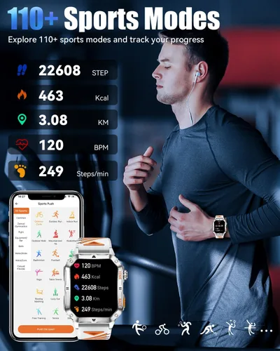Miniatura 5 de Military Smarty Watch for Men, 2.01" Smartwatch with 1200mAh Battery, Flashlight, Answer/Make Calls, Heart Rate/Sleep Monitor 100+ Sport Modes