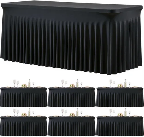 Miniatura 23 de Paquete de 2 manteles color azul bebé para mesas rectangulares de 6 pies, mantel ajustable de elastano, fundas de mesa elásticas de 6 pies, manteles