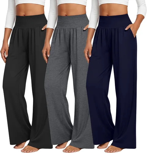 Miniatura 88 de Neer - Conjunto de 3 pantalones de yoga de pierna ancha para mujer - Pantalones deportivos cómodos, holgados, de cintura alta y casuales