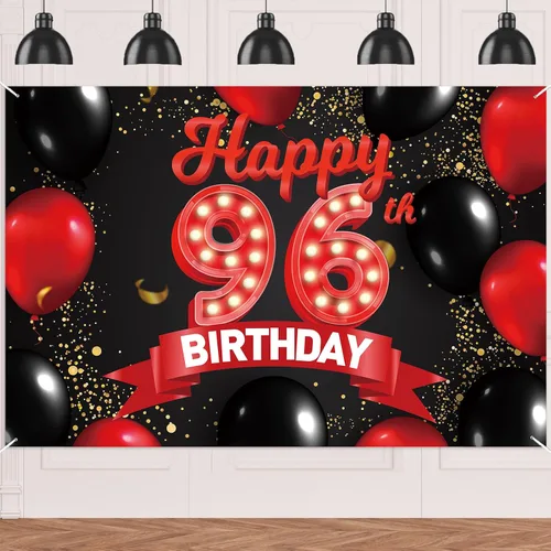 Miniatura 11 de Cartel de feliz cumpleaños 15 color rojo y negro, decoración temática de globos para niñas y mujeres, princesas de 15 años, fiesta de cumpleaños