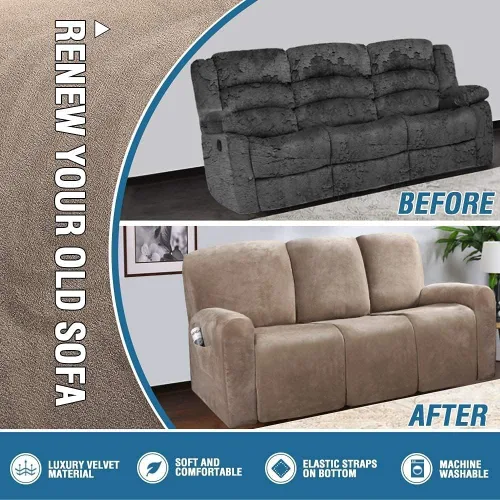 Miniatura 5 de Fundas elásticas para sillón reclinable, de terciopelo de lujo, para sofá reclinable de 3 cojines, funda para sofá reclinable súper suave, protector