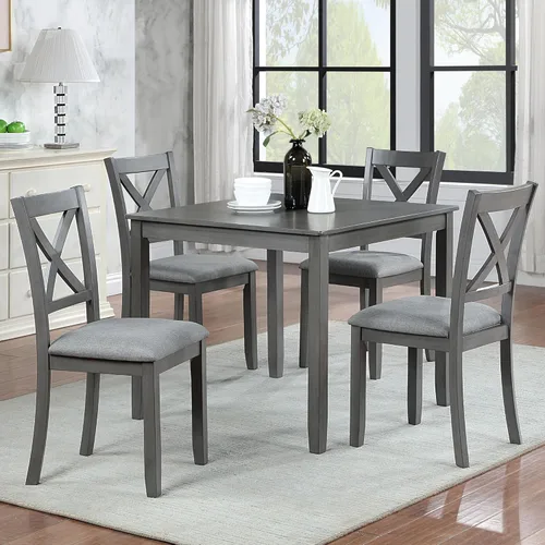 Miniatura 22 de LUMISOL Juego de mesa de comedor de 5 piezas con 4 sillas, juego de mesa de cocina de granja para lugares pequeños, cocina, comedor, negro y roble
