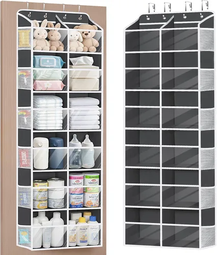 Miniatura 9 de Univivi Organizador para colgar sobre la puerta, 6 niveles detrás de la puerta con bolsillos profundos transparentes, organizador colgante para Beige