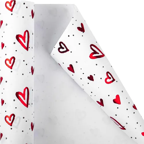 Miniatura 8 de Homeral Rollo de papel de regalo de estraza en relieve, papel de regalo de lujo en 3D con corazón de papel de aluminio rojo para el día de San