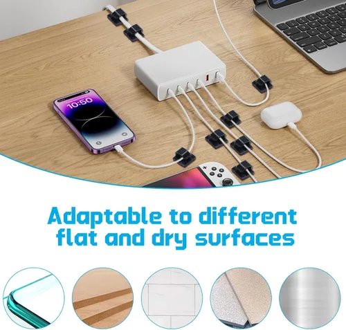 Miniatura 7 de 100 clips adhesivos para cables en la pared, organización de cables para TV, PC, laptop, cables Ethernet y escritorios (negro)