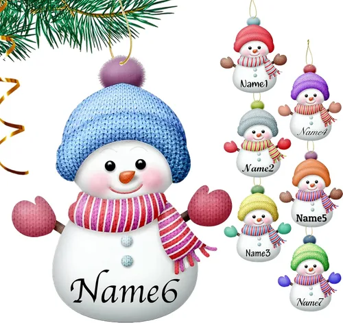 7 adornos de muñeco de nieve personalizados para Navidad, adornos de madera con nombre personalizado, etiquetas colgantes para árbol de Navidad,