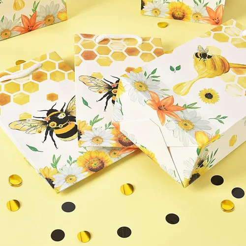 Miniatura 6 de WERNNSAI Paquete de 16 bolsas de regalo de abejas, suministros de fiesta de abejas, bolsas de recuerdo para niños y niñas, decoraciones