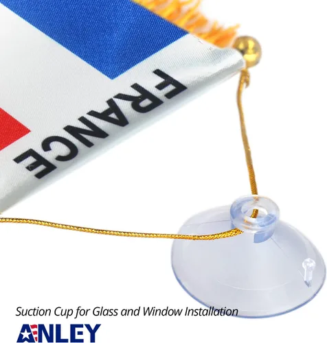 Miniatura 3 de Anley Pancarta colgante de ventana con flecos de Francia de 4 x 6 pulgadas, mini bandera con ventosa