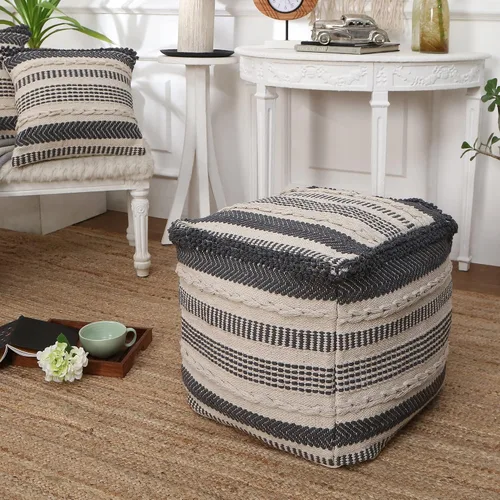 Miniatura 2 de REDEARTH · Puf acolchado otomano con relleno texturizado, cubo de almacenamiento, puf de asa, reposapiés para sala de estar, dormitorio, guardería