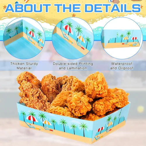 Miniatura 4 de Teling Paquete de 36 suministros para fiestas en la playa grandes de 5 libras, bandejas de platos de piscina de playa, cuencos de papel, botes