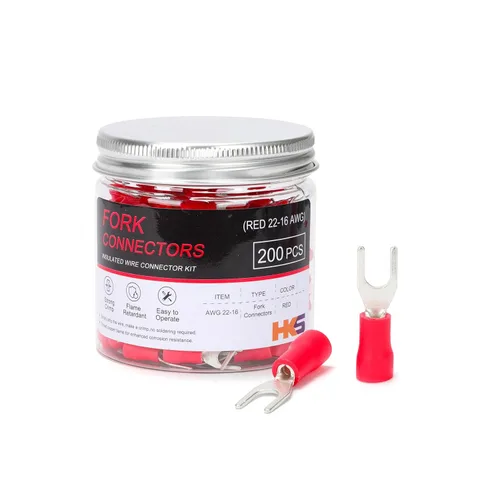 Miniatura 13 de HKS 120 piezas de conectores de alambre de horquilla de pala aislados - Amarillo calibre 12-10 AWG tamaño perno M5 #10 - Cobre rojo estañado