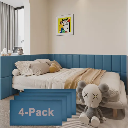 Miniatura 9 de YU LI 3DH 3D Almohadillas de pared anticolisión para niños, autoadhesivas, 4 piezas, paneles de cabecero en negro para pared, cabecero despegar