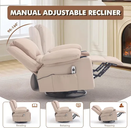 Miniatura 6 de Mecedora reclinable giratoria de piel sintética con portavasos para calor y masaje, silla mecedora con relleno, silla reclinable con calefacción