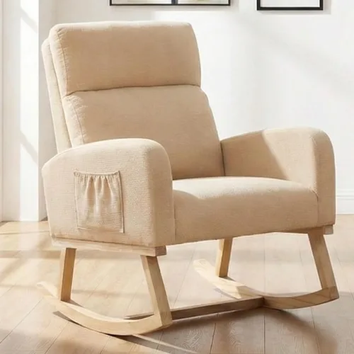 Miniatura 10 de Mecedora para habitación del bebé, sillas decorativas modernas tapizadas de tela de peluche para enfermería, sillón acolchado para interiores, sala