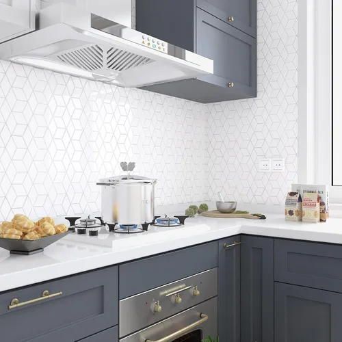 Miniatura 7 de Livelynine 16 azulejos geométricos para despegar y pegar en muro para cocina, color blanco, azulejos de pared de baño, impermeables, para paredes