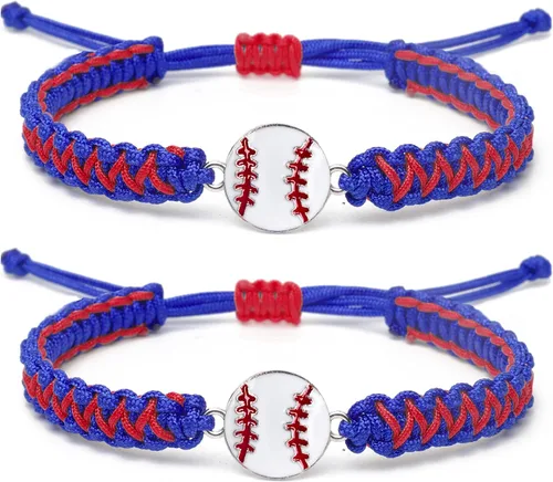 Miniatura 13 de Pulsera con dije de béisbol de 2 piezas de regalo para niños, niñas, adultos Joyería deportiva elegante Gran regalo de cumpleaños