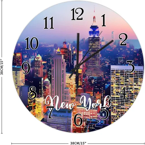 Miniatura 2 de Reloj de pared de la ciudad de Estados Unidos, reloj de pared silencioso sin tictac, reloj de pared redondo de ciudades en los estados de Nueva