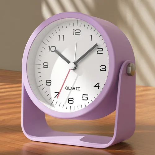 Miniatura 13 de AYRELY® Reloj despertador analógico pequeño de 3.5 pulgadas, funciona con pilas, bonito reloj de mesa con luz, ángulo ajustable para viajes, mesita