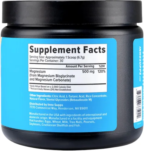 Miniatura 3 de InnoSupps Polvo de magnesio, mezcla mineral de doble acción con bisglicinato de magnesio y carbonato, promueve el alivio del estrés, la hidratación