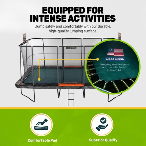 Miniatura 3 de JumpKing Trampolín rectangular para exteriores con recinto, escalera y red, cama elástica recreativa grande para niños y adultos, cumple con ASTM