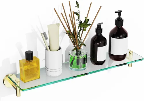Miniatura 12 de Estantes de vidrio para baño, estante flotante de 20 pulgadas de níquel cepillado, estante de vidrio templado de acero inoxidable, estantes modernos