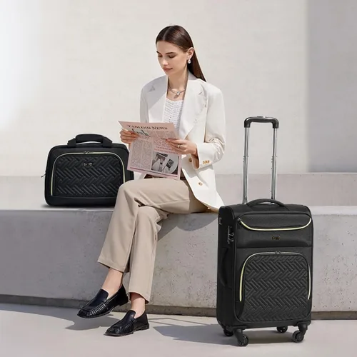 Miniatura 6 de Coolife Maleta de equipaje de mano con ruedas Softside Bolsa de viaje ligera con ruedas, Negro