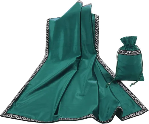BLESSUME Mantel de tarot de altar adivinación Wicca terciopelo cuadrado con bolsa de tarot (verde)