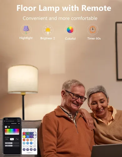 Miniatura 5 de YHW Lámpara de pie para sala de estar compatible con Alexa y Google, pantalla de lino blanco LED lámpara de pie alta y brillante lámpara de pie Beige