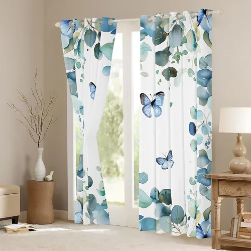 Miniatura 3 de Erosebridal Cortinas y cortinas ligeras de mariposas azules para niños y niñas, hojas de eucalipto para sala de estar, dormitorio, jardín, vida Azul