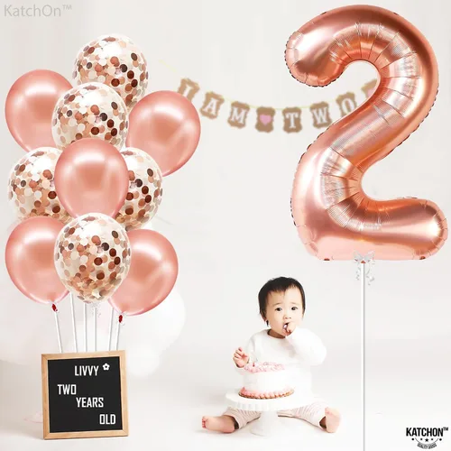 Miniatura 4 de Globo de número (0 a 9) color oro rosa con globos de confeti