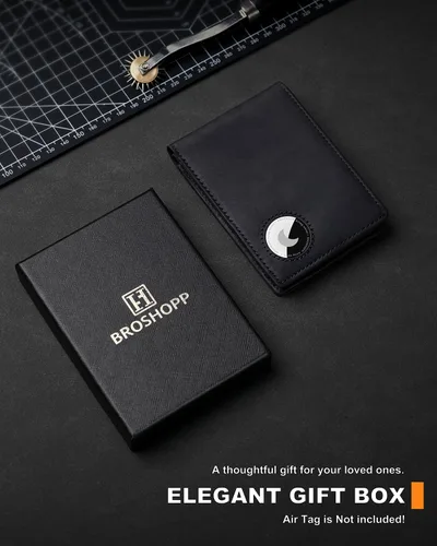 Miniatura 30 de Billetera AirTag para hombre, de piel auténtica plegable con bloqueo Rfid AirTag con ranuras para efectivo y ventana de identificación, compatible