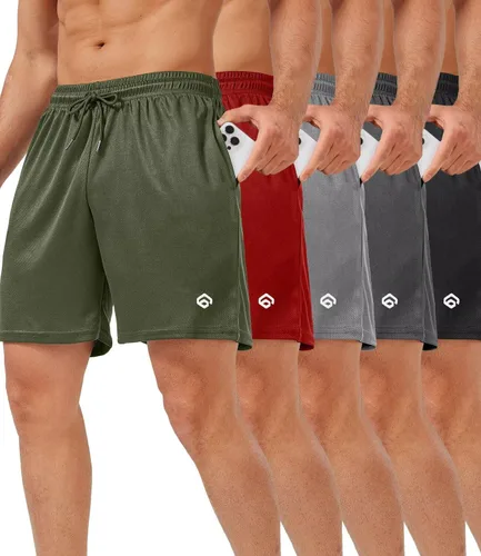 Miniatura 12 de lomsoe 5 Pack Gym Shorts Men 5 Inch Quick Dry Mesh Shorts Men Lightweight Training Athletic Running Shorts with Pockets