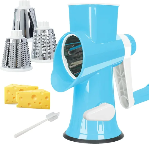 Rallador de Queso Multifunción Rotativo con Manivela Manual – Rallador de Queso Ralla, Rebana, Pica sin Esfuerzo. Aplicable para Queso, Verduras,