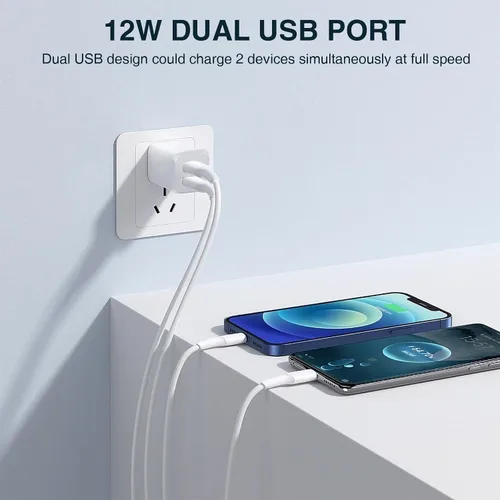 Miniatura 2 de Cargador de pared USB, adaptador de corriente de cubo de doble puerto, cargador de bloque de carga, adaptador de carga rápida de pared de doble