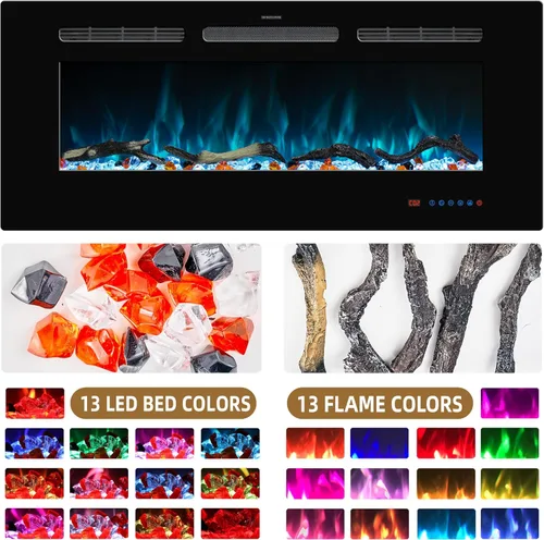 Miniatura 3 de Insertos de chimenea eléctrica de 50 pulgadas, chimenea eléctrica empotrada y de pared, chimenea lineal con termostato, pantalla táctil y control