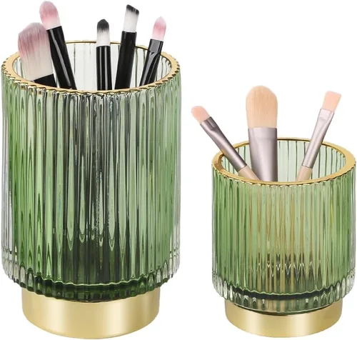 Miniatura 12 de Soporte para brochas de maquillaje de vidrio, soportes dorados para cepillos de dientes, lindo soporte para tazas de brochas de maquillaje
