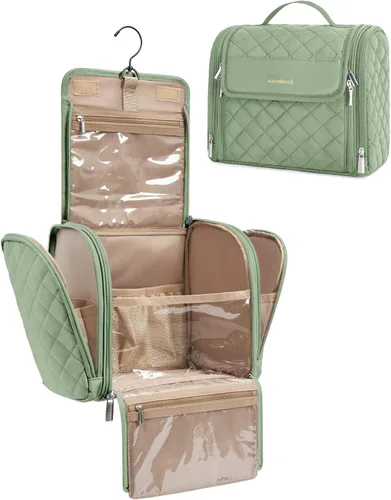 Miniatura 18 de BAGSMART Neceser de viaje para maquillaje con gancho para colgar, bolsa de cosméticos, organizador de gran capacidad, resistente al agua, para Beige