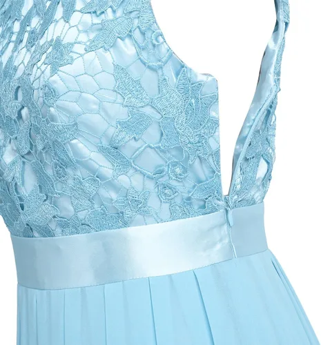 Miniatura 6 de Yartina Vestido largo de noche de gasa con encaje floral de ganchillo para mujer
