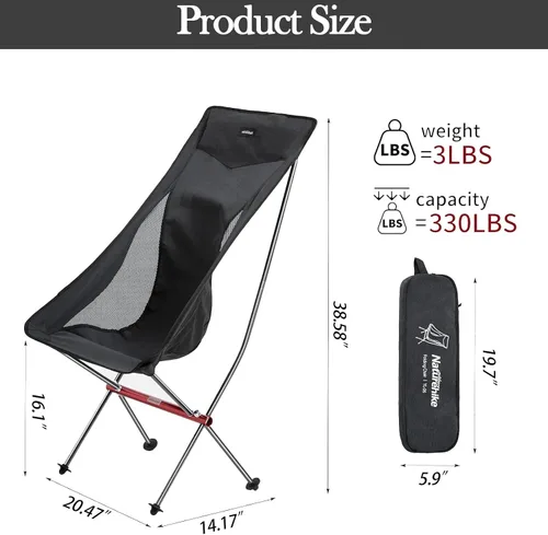Miniatura 3 de Naturehike Silla de camping, plegable con bolsa de almacenamiento, silla portátil al aire libre para adultos, ligera, soporta 330 libras, silla