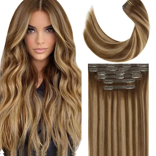 Miniatura 10 de Lacer Hair Glam - Extensiones de cabello humano con clip, sin costuras, color negro hueso, 4.33 oz, 7 unidades, 20 pulgadas, con clip de trama