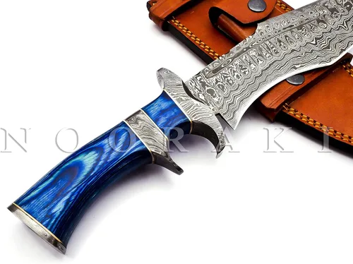 Miniatura 5 de NOORAKI - Cuchillo Bowie de 15" de damasco con vaina Cuchillo de caza hecho a mano - Cuchillos Bowie de hoja fija larga - Ideal para Azul